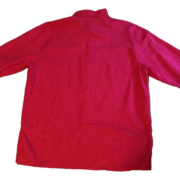 Chicos Crepe Gauze Shirt Womens Sz L Button Front Fuchsia Roll Tab Sleeve Blouse - Picture 10 of 11